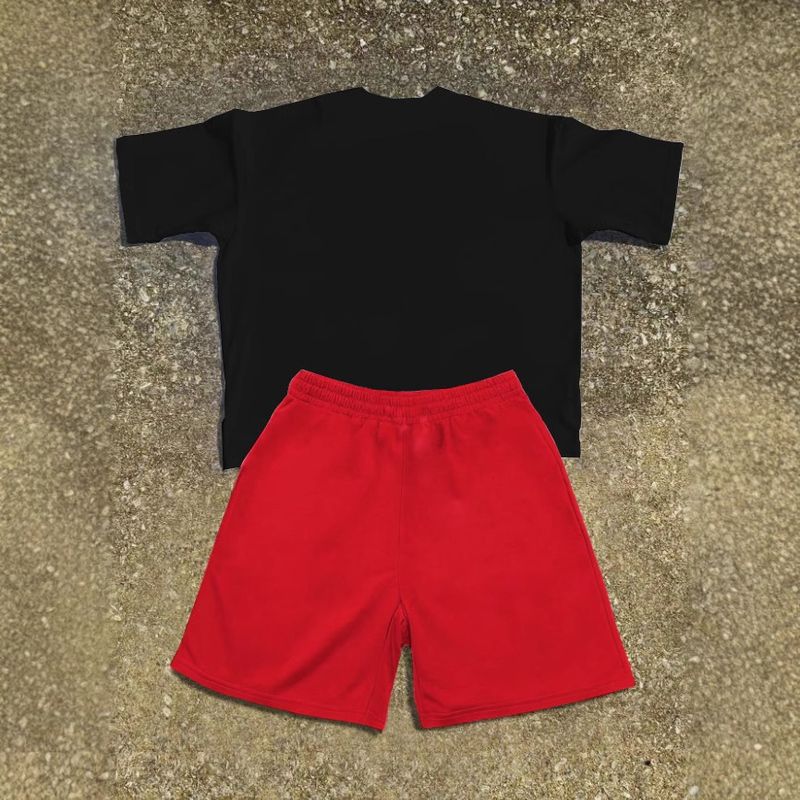 25 Years Of New Men's Summer American Street T-shirt Short Sleeves And Shorts Set Cartoon Angry Child Print_voghion.com