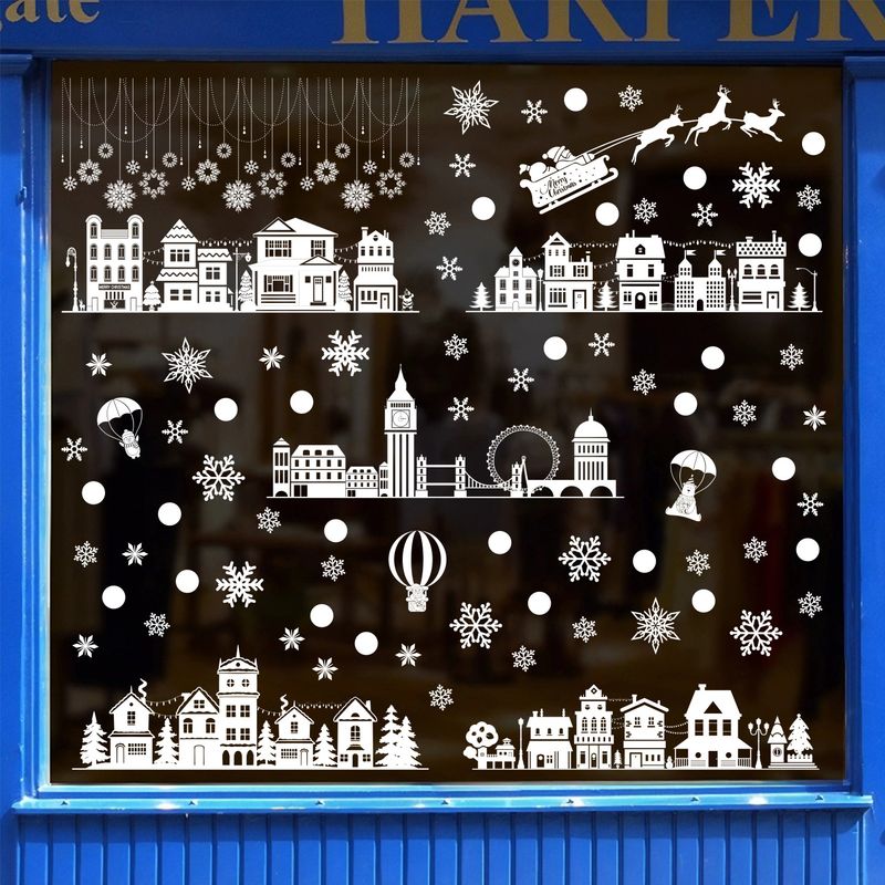 Weihnachtsdekoration im Großhandel: Statisch haftende, grenzüberschreitende Hausaufkleber mit weißen Schneeflocken für Schaufenster in Einkaufszentren_voghion.com