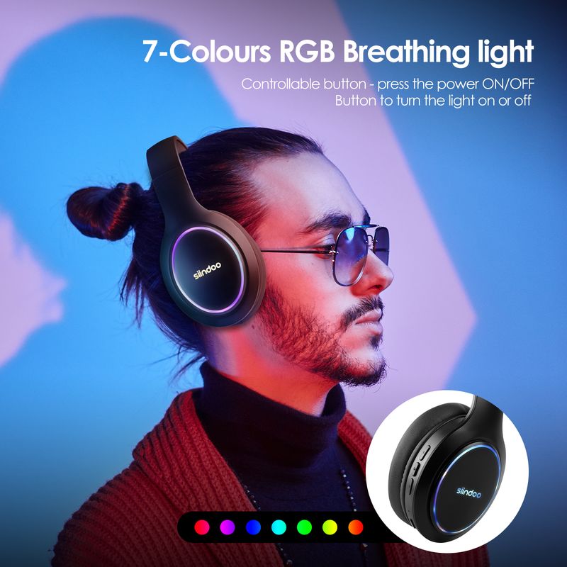 Casque sans fil pliable Siindoo RGB Lamp JH-919C, écouteurs stéréo Bluetooth, 3 modes sonores EQ, basses profondes Hi-Fi_voghion.com