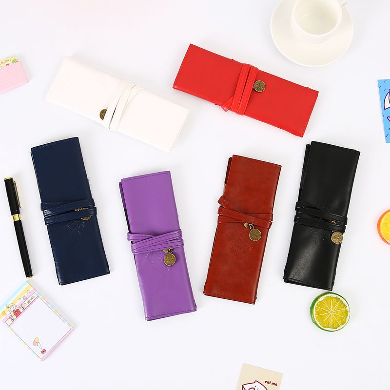 Yaratıcı Etnik Stil PU Deri Alacakaranlık Kalem Çantası Rulo Kalem Perde Kore Retro Basit Büyük Kapasiteli Kırtasiye Kutusu_voghion.com