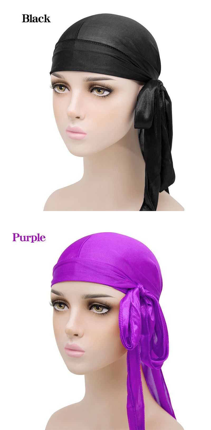 Lenço longo estilo pirata com faixa para cabeça para homens e mulheres (proteção de cabelo respirável e brilhante, nó ajustável, 100% poliéster, acessório de moda)_voghion.com