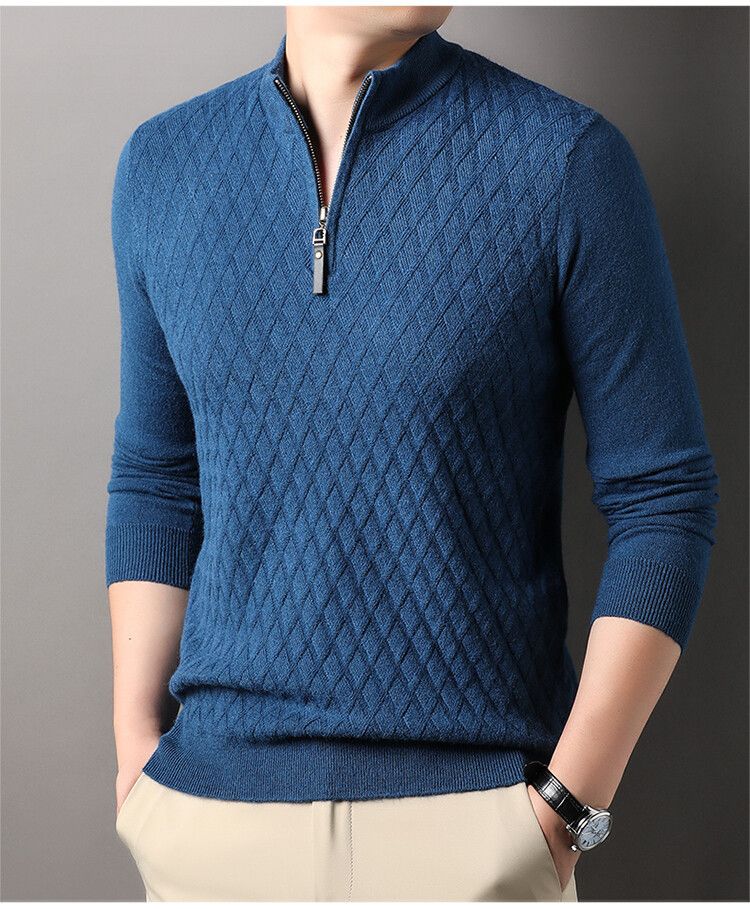 Retro-Pullover mit halbem Reißverschluss für Herren | Atmungsaktiver Strickpullover | Lässiges Winteroberteil mit entspannter Passform (Grau, Armeegrün, Beige, Blau) – S-XXXL_voghion.com