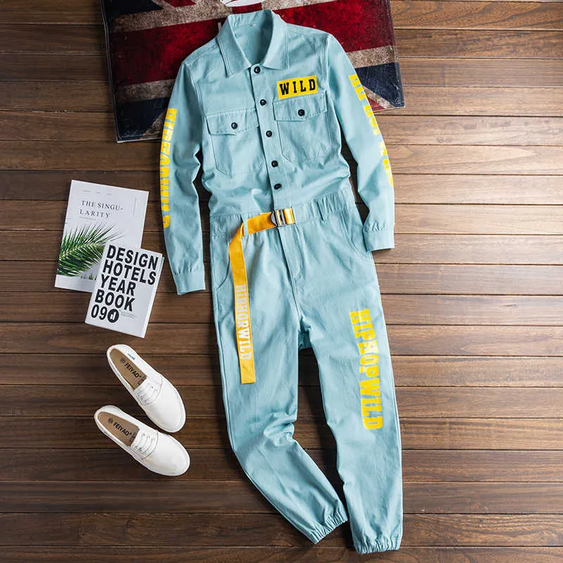 Jeans Sokotoo Men's letters printed long sleeve yellow joggers jumpsuits Y2K Youth overalls Coveralls T221102_voghion.com