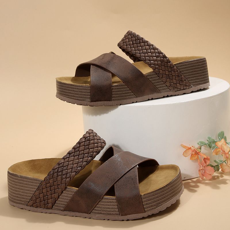 Nuove pantofole casual Plus per le donne, sandali a forma di croce con suola spessa e fondo piatto_voghion.com