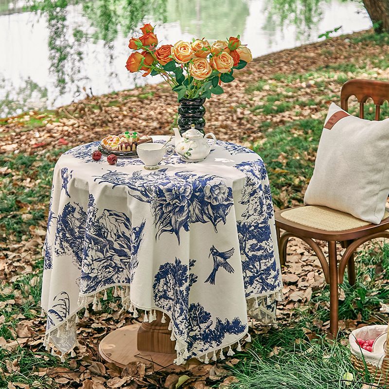 Nordic Abstract Blue Tablecloth – Cotton-Polyester Blend, Slip-Resistant & Durable, Multi-Size Cover For Dining, Coffee Table & Picnic_voghion.com