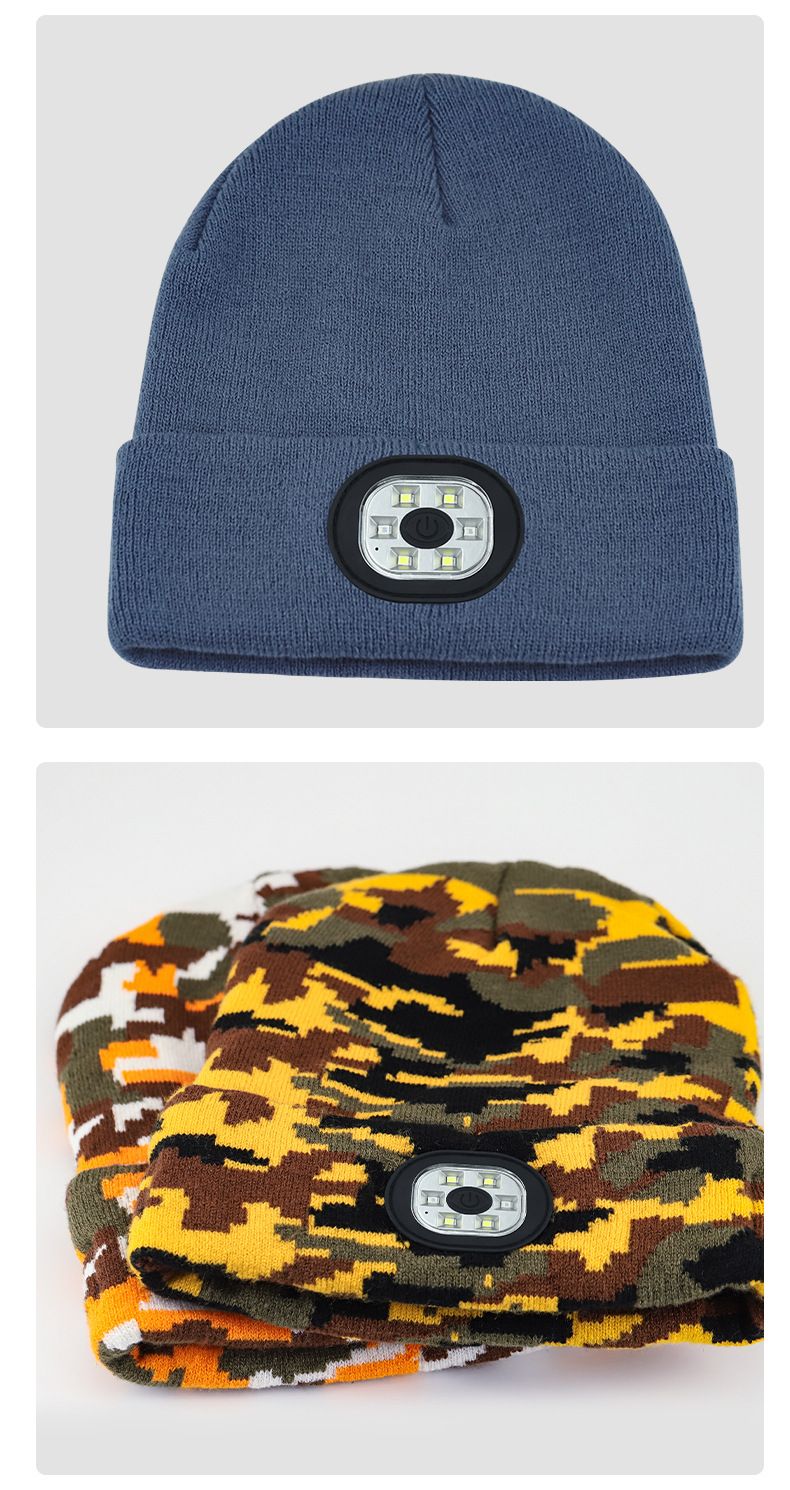 Unisex Rechargeable six-light beaded LED light-emitting knitted hat_voghion.com