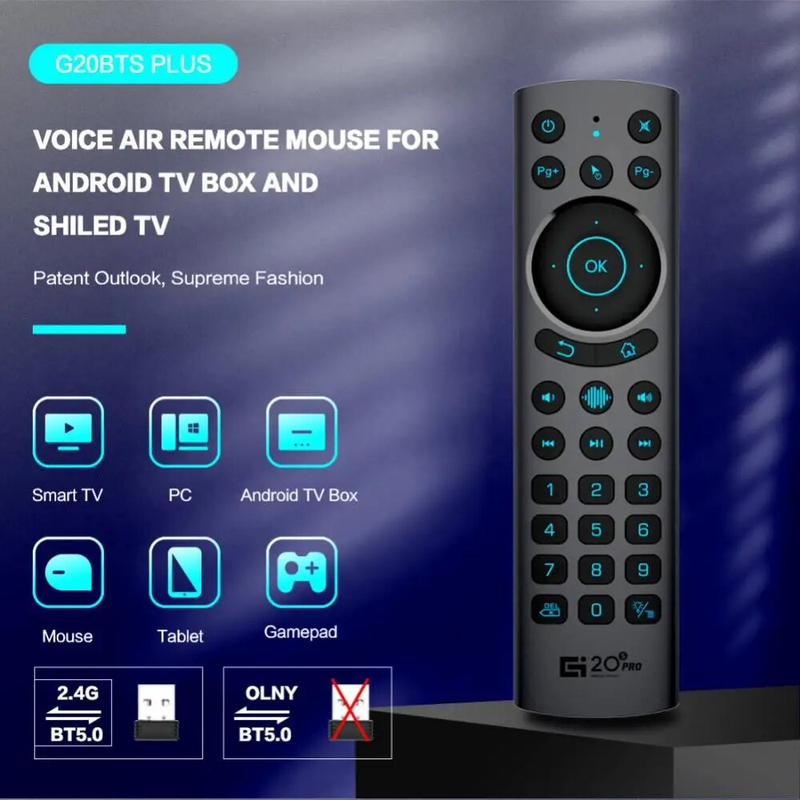 Télécommande vocale intelligente 2.4G sans fil rétroéclairé BT5.0 Air Mouse Gyroscope IR apprentissage pour Android TV Box G20 Plus_voghion.com
