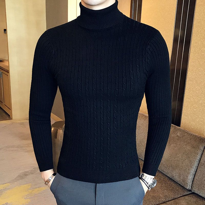 Neue Männer Pullover a collo alto Einfarbig Pullover Gestrickte Warme Casual Rollkragen Sweatware Woolen Herren Winter Outdoor Tops_voghion.com