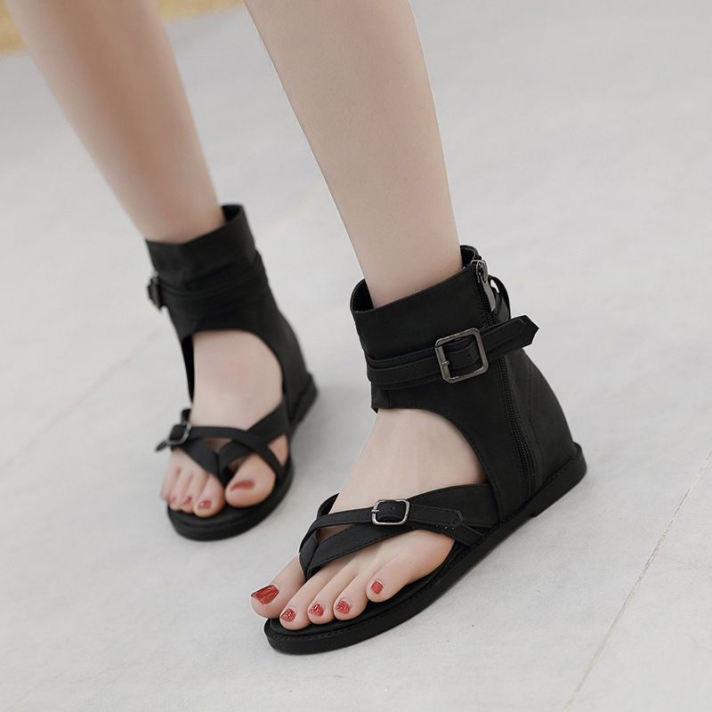 2025 New Rise Women's Pinched Toe, High Top, Slope Heel, Roman Shoes With Toe Covering, Summer Flat Sandals_voghion.com