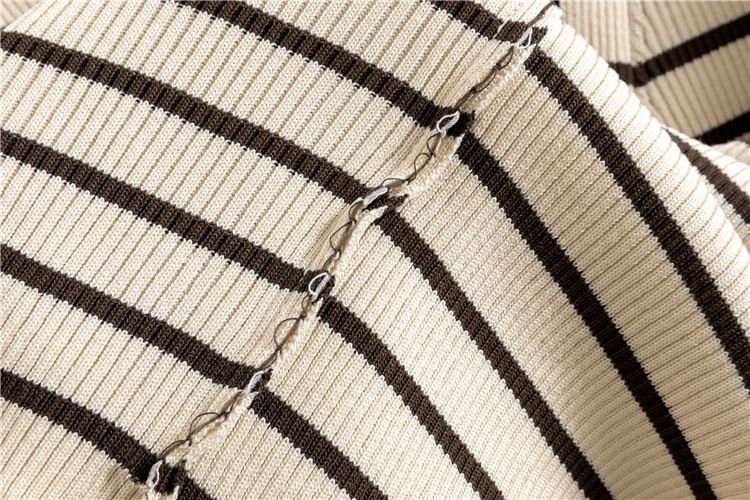 Women's Clothing spring new suits for women, contrasting stripes, double V neck knitted cardigan tops, wide leg pants, two piece suit_voghion.com