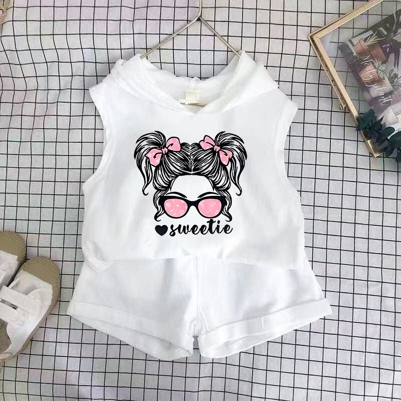 Children's Clothing 2025 New Girls Shorts Suit Hooded Two Piece Korean Style Fashion Cartoon Vest Trend_voghion.com