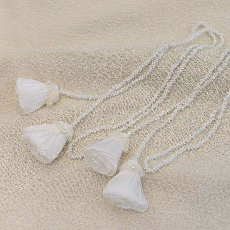 Simple French Style Solid Color Champagne Beaded Sheer Curtain Binding Rope Tiebacks Hanging Bands_voghion.com