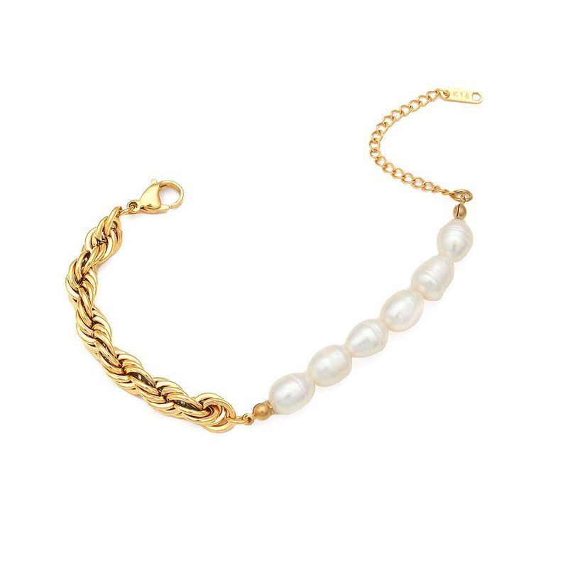 Set di accessori semplici con perle e design di lusso, bracciale e collana in acciaio al titanio, tendenza primavera per donna_voghion.com