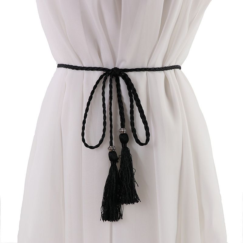 Ceinture à pompon tressée pour femmes, nouvelle collection 2022, nœud décoratif pour cheveux, jupe Hanfu, chaîne, corde de taille_voghion.com