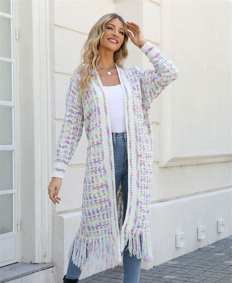 K New Plus Size Long Cardigan With Tassels; Women's Hot Style._voghion.com