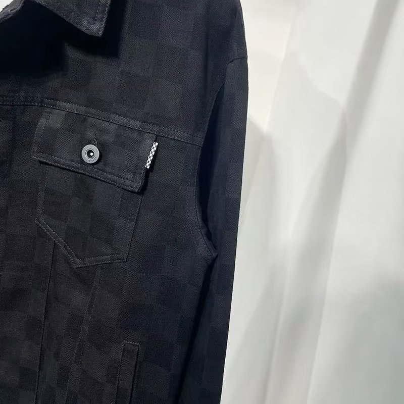 Denim a scacchiera per la primavera e il 2023, nuova giacca autunnale casual da uomo di taglia ampia_voghion.com