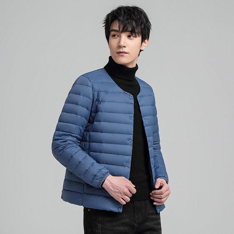 Lightweight Jacket Men's Short Style Autumn Winter New Collarless Liner Plus Size Inner Wear Base Layer Round Neck White_voghion.com