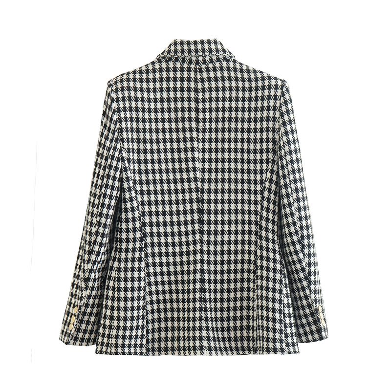 7292 Autumn New Women's Double-Breasted Blazer + Houndstooth Casual Shorts Set_voghion.com