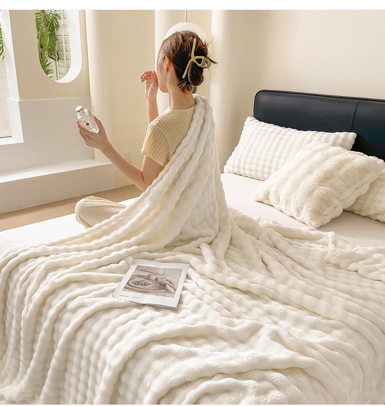 Cobertor de pelúcia de coelho bolha de veludo leitoso ultra macio e espesso, cobertor duplo quente e grosso, cobertor simples para escritório_voghion.com
