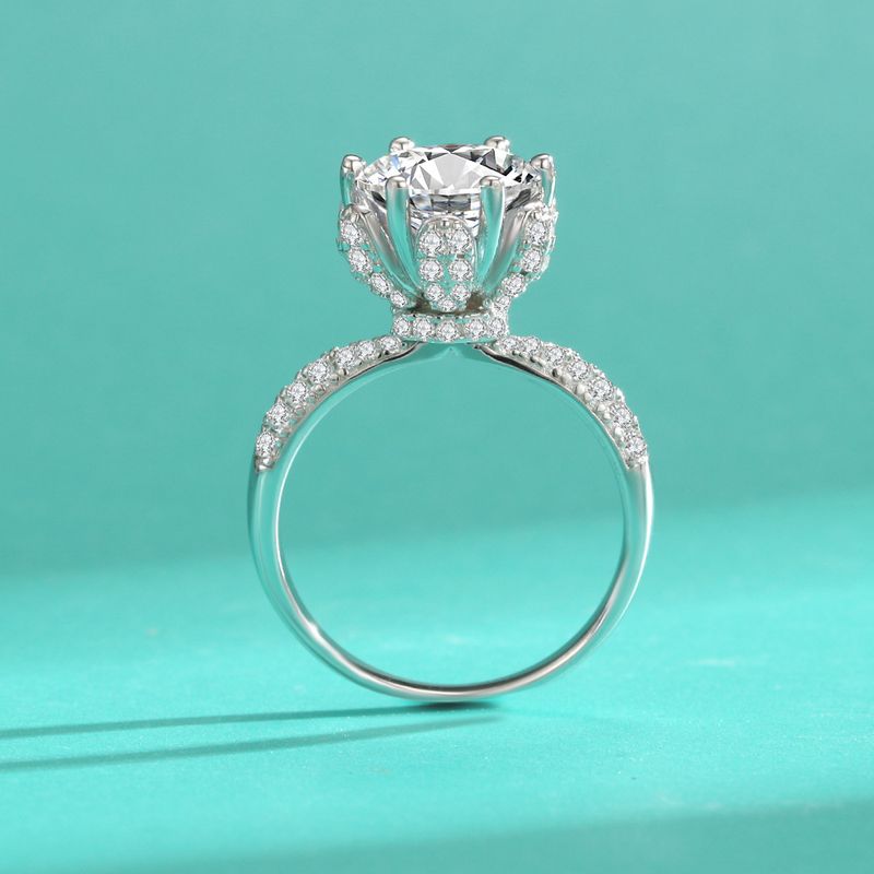 S925 Sterling Sølv Ring Til Kvinde Snedronning 1 Karat D-farvet Moissanit Petal Six Claw Diamantring_voghion.com