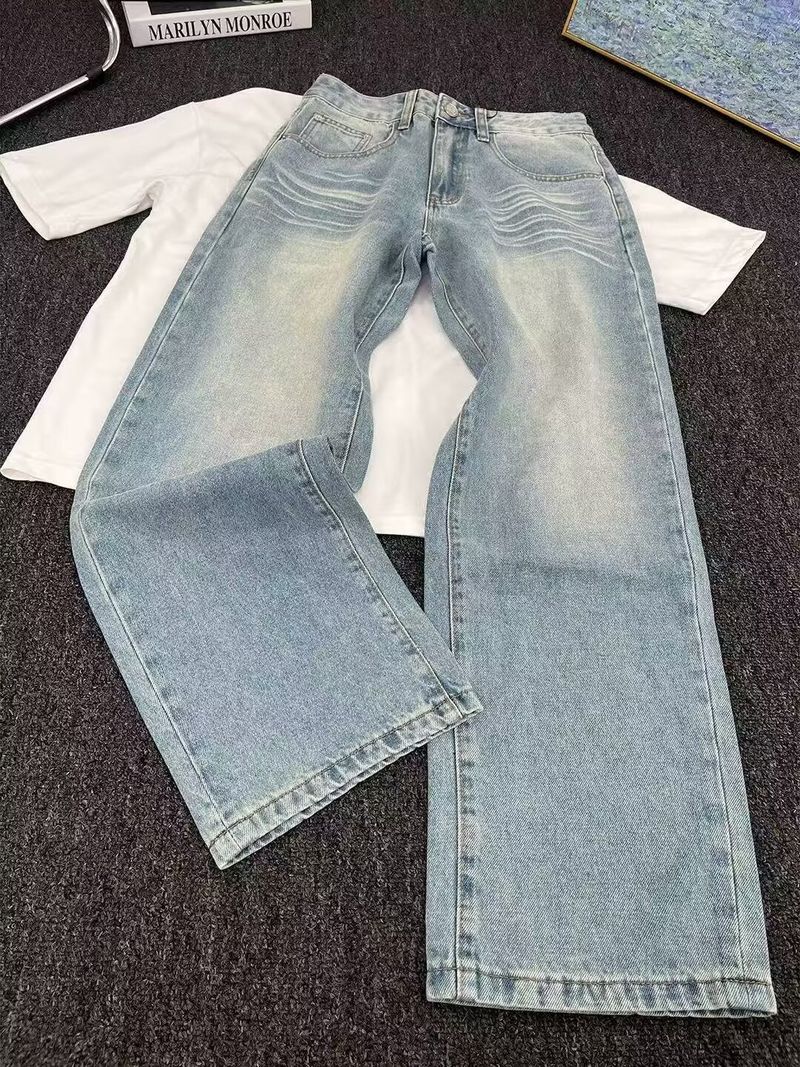 Jeans bootcut vintage da uomo High Street - Pantaloni in denim effetto consumato dalla vestibilità comoda per un abbigliamento casual_voghion.com