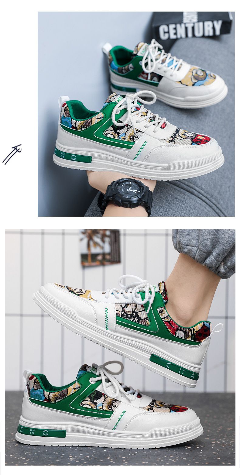 Neue Ledergesichtsfarbe für Herren mit Cartoon-Teddybär, Nischenbrett, College-Stil, lässiger Low-Top-Sport, trendig_voghion.com
