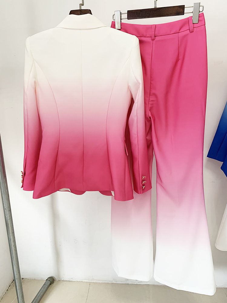 Costum slim cu pantaloni evazați, costum din două piese, pentru femei, la modă, cu gradient de temperament_voghion.com