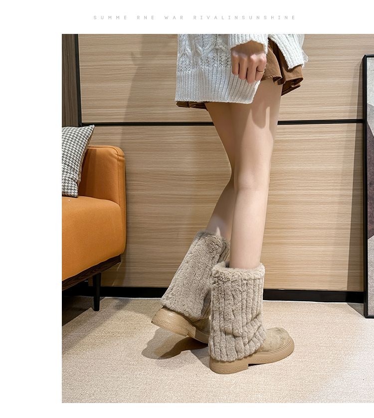 Women's Winter Snow Boots With Faux Fur Lining, Slip-Resistant Thick Sole, Mid-Calf Height, Water-Resistant Suede Upper, Round Toe, Chunky Heel_voghion.com