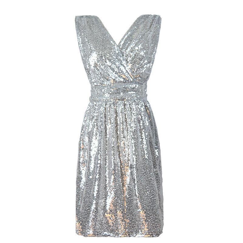 Abito da donna con paillettes, senza maniche, scollo a V e lunghezza media, 5128_voghion.com