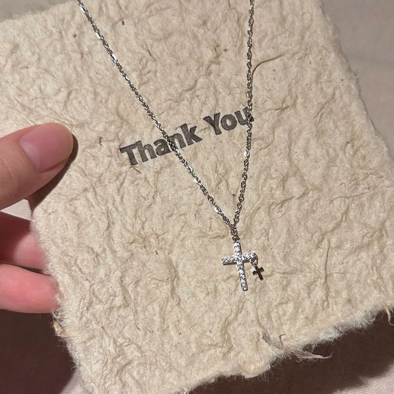 Cross Zircon Necklace For Women, Light Luxury, Exquisite, High-end Feel, Ins Style, Minimalist Cold Style Clavicle Chain_voghion.com