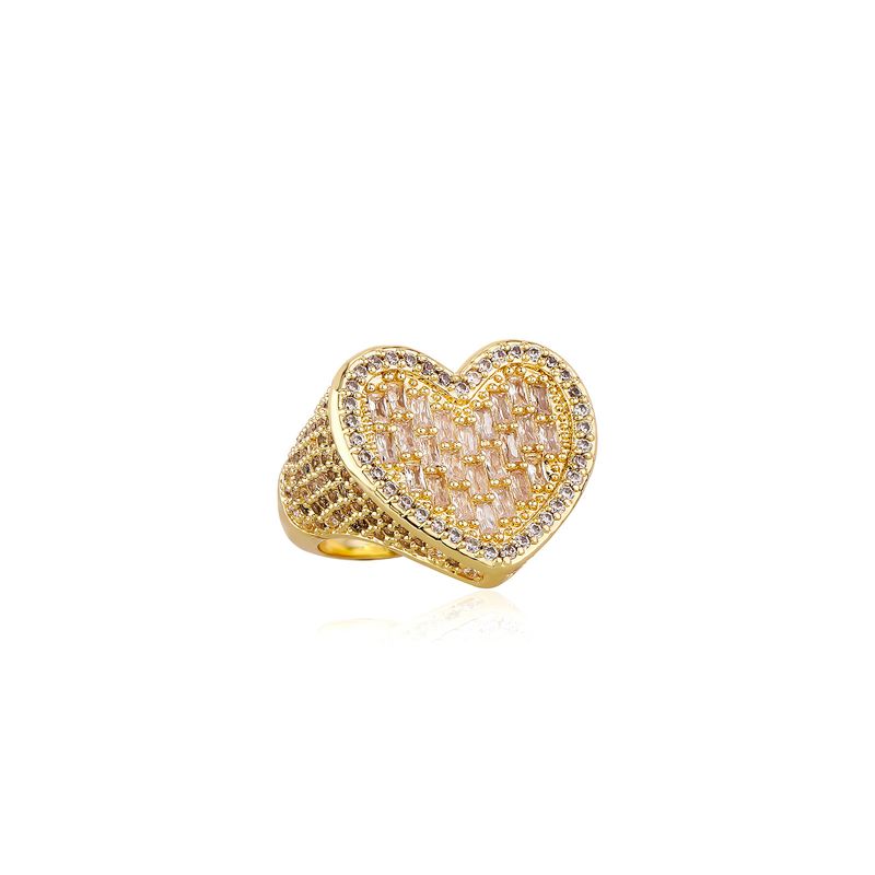 Anello trendy a forma di cuore per uomo e donna - Fascia micro-pavé in zirconia cubica in stile hip hop, in oro, argento e oro rosa - Taglie dalla 7 alla 11_voghion.com