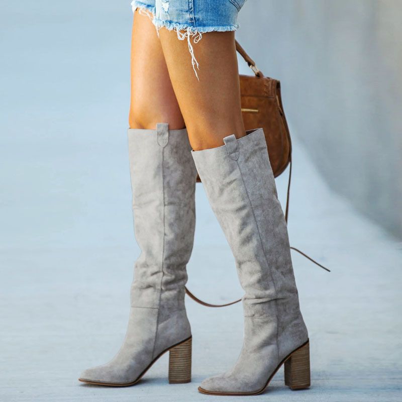 Chunky heel boots New autumn and winter boots High heel boots High boots_voghion.com