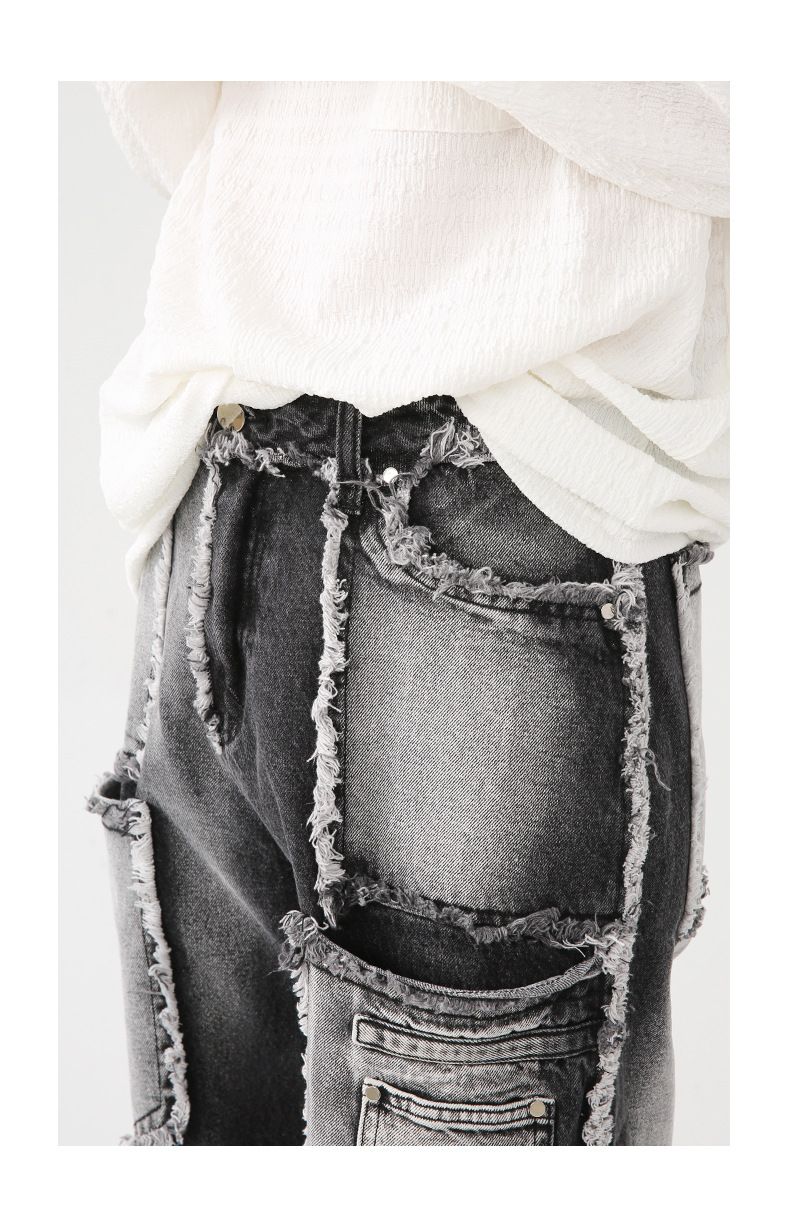 Herrenbekleidung Herbst Neuankömmlinge Retro Distressed Washed Raw Edge Straight Leg Jeans_voghion.com