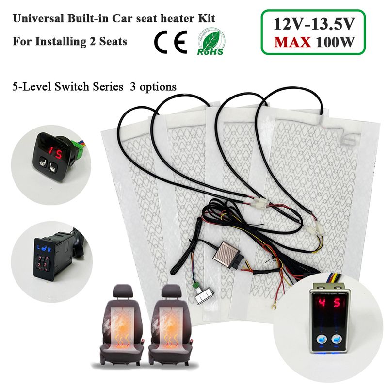Kit de chauffage universel intégré pour siège auto 100 W, compatible avec 2 sièges 48 x 28 cm, coussins chauffants en fibre de carbone 12 V avec interrupteur à 5 niveaux_voghion.com