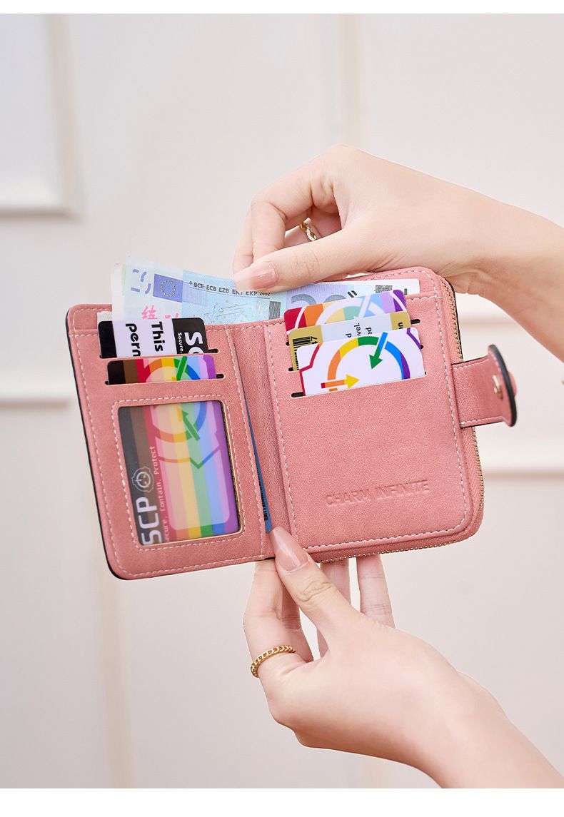 Cross Border Nieuwe RFID Anti Magnetische Korte Portemonnee Multifunctionele Ritssluiting Portemonnee Europese En Amerikaanse Retro Dames Muntenportemonnee_voghion.com