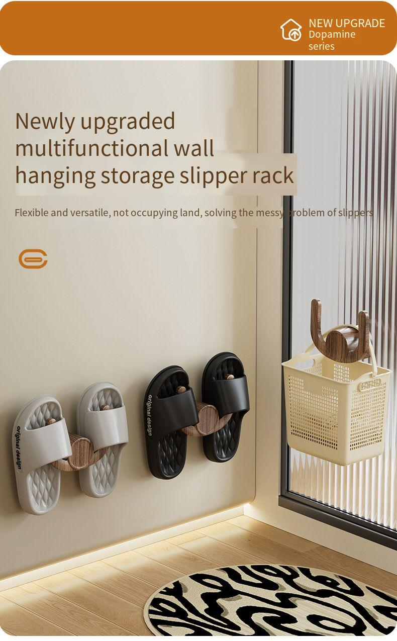 Peach Wood Grain Slipper No-Drill Bathroom Multifunctional Storage Shoe Wall Hanging Rack_voghion.com