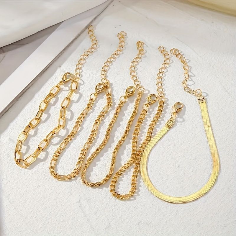 European And American Cross Border Bracelet Set Bohemian Minimalist Hand Jewelry Metal Chain Women's Multi Layer Chain 5 Bracelets_voghion.com