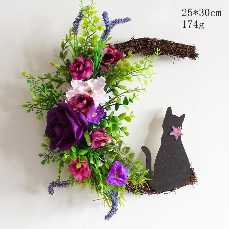 Hong Kong Love Halloween Moon Cat Wreath Door Hanging Decor Dead Branch Kitten Vine Atmosphere Decoration_voghion.com