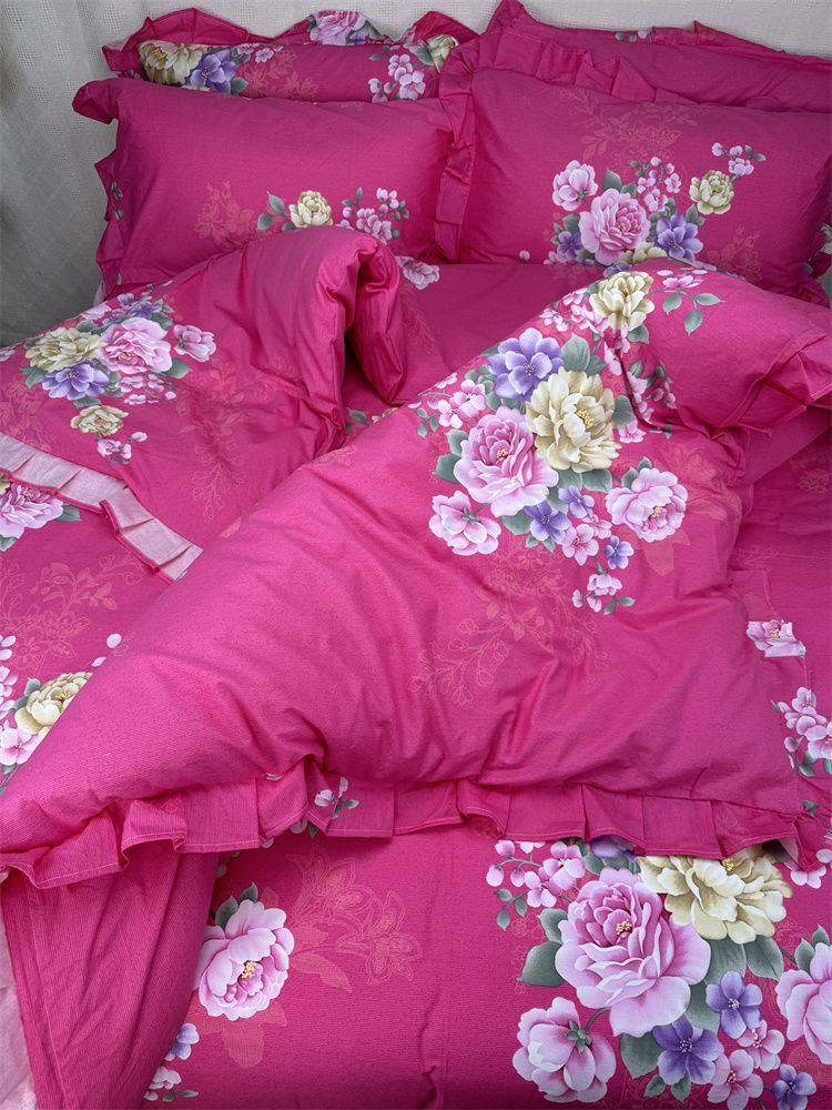 Set di biancheria da letto in puro cotone con lenzuola e copripiumino in puro cotone, colore semplice e luminoso, con bordo Fei._voghion.com