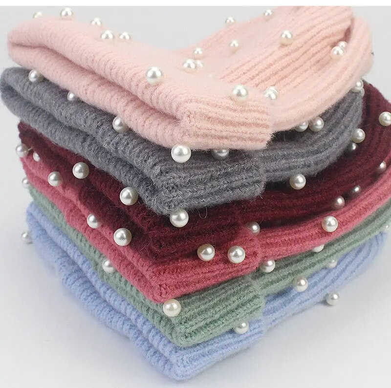 Ull Beaies Riktig Naturlig Rävpäls Pom Poms Fashio Pearl Kitted Hat Tjejer Dam Beaie Keps Pompom Witer Hattar för_voghion.com