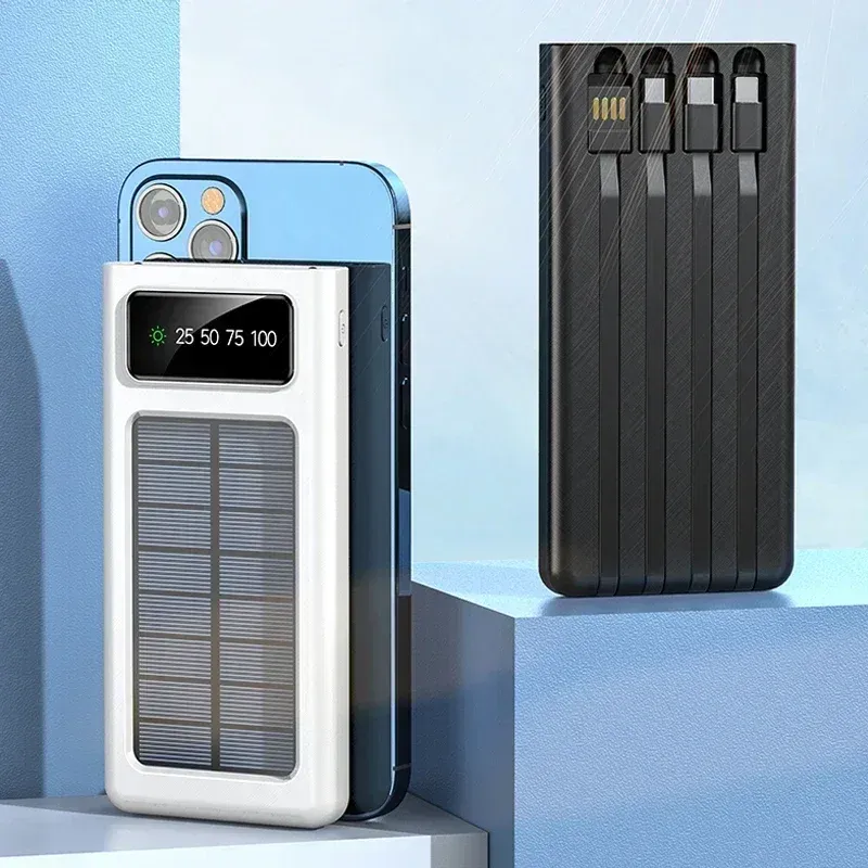 20000 MAh Solar Bank Large Capacity Mobile Power Fast Charging Battery With Dual USB 4 Cables For IPhone Samsung_voghion.com