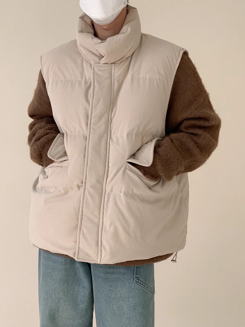 Gilet in velluto a coste a nido d'ape da uomo, gilet in cotone con collo alto, giacca invernale da uomo in cotone spesso, casual, a strati_voghion.com