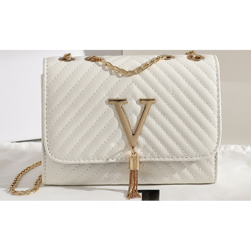 Borsa a tracolla decorativa con nappa a forma di V ricamata a strisce da donna alla moda 2021_voghion.com