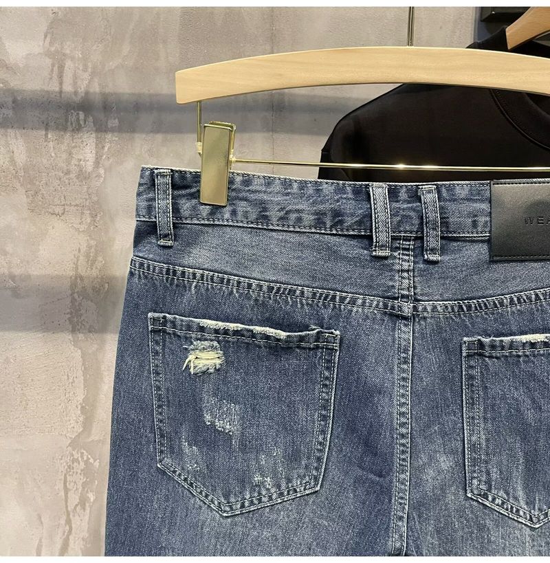 Herrenbekleidung Sommer Straight Washed Shorts Retro Ripped Denim Shorts Mittellange Hose Beliebte Hose_voghion.com