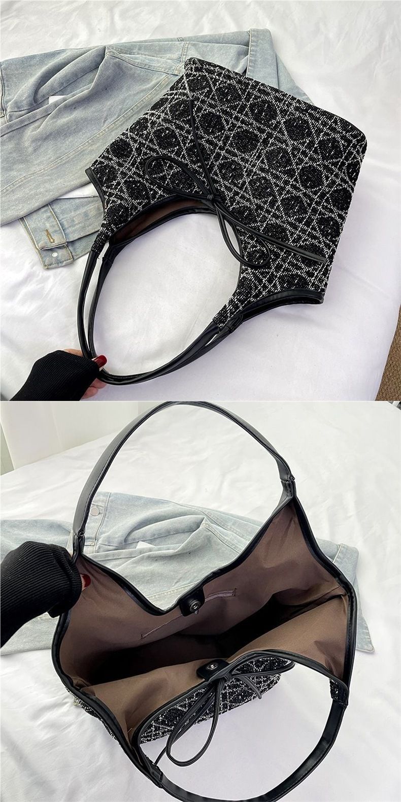 2025 New Zipper Shoulder Bag Women's Commuter Crossbody Bag Black Tote Bag Versatile_voghion.com