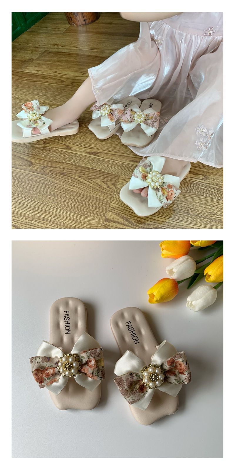 Koreanische Version Bogen Kinder Fee vielseitig Prinzessin Stil rutschfeste atmungsaktive Damen Sandalen Mädchen Hausschuhe im Freien_voghion.com