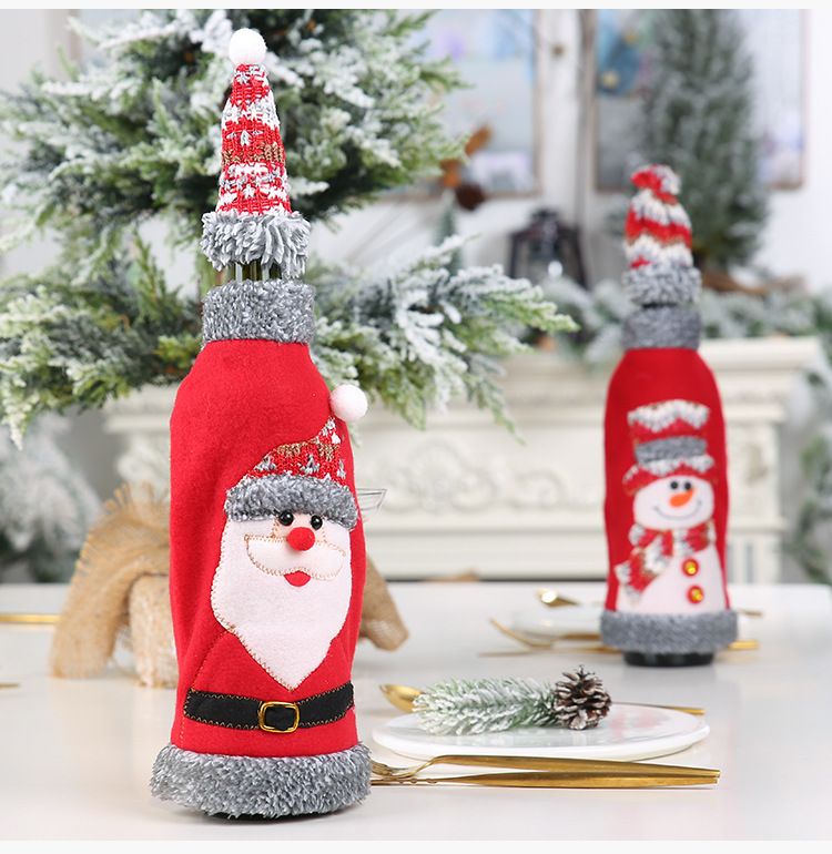 Haube Weihnachten neue außenhandel heißer grau flanell verpackung kappe rotwein flasche set rotwein tasche champagner dekoration_voghion.com