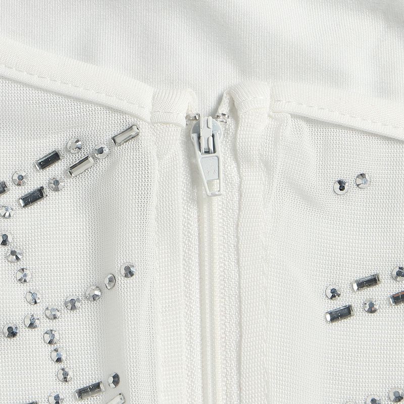 Dameskleding sexy hot diamond omwikkelde borst doorzichtige zijopening slim fit vloer lengte jurk nachtclub_voghion.com