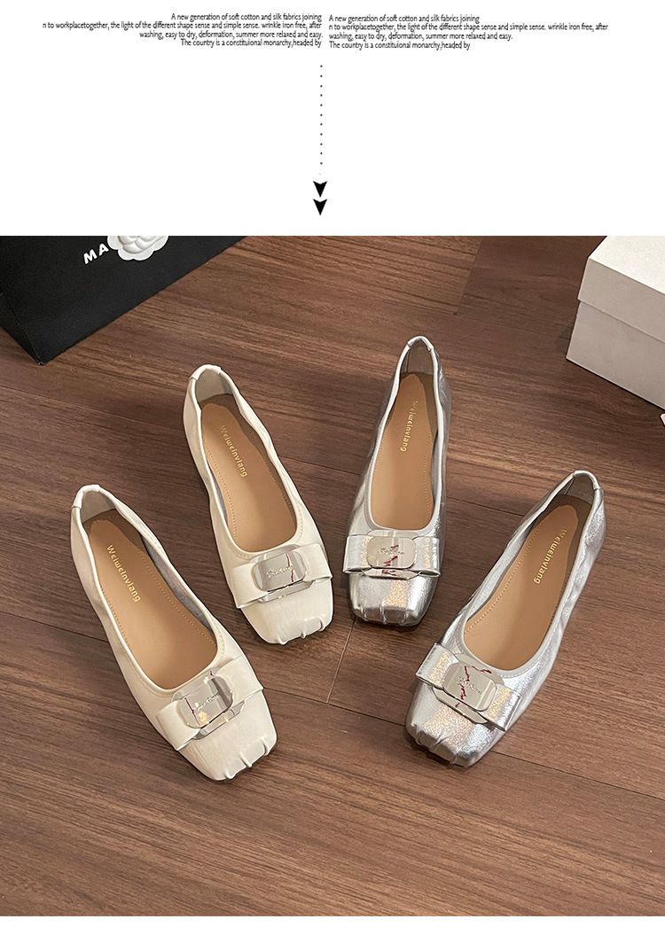Zapatos de ballet de suela plana para mujer, con un solo pedal, ligeros y suaves, con temperamento francés, plateados_voghion.com