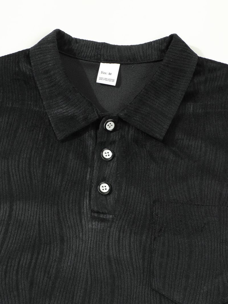 Men's New Lapel Button Pocket Corduroy Solid Color Casual Short Sleeved Polo Shirt_voghion.com